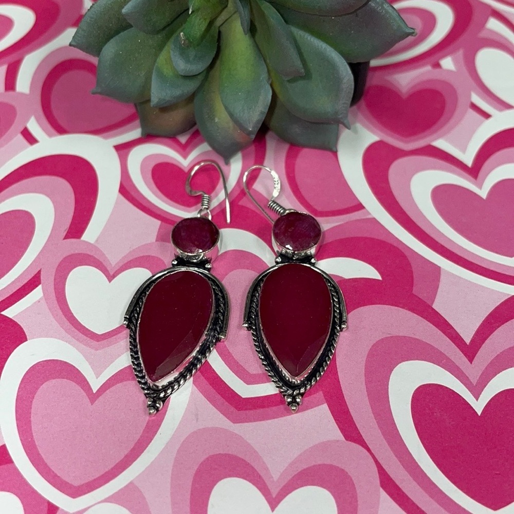 Silver Ruby Earrings - image 1